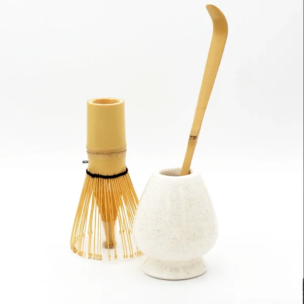 ست اکسسوری 3 تکه اقتصادی سفید گلینت ویسک ماچا قاشق یا چاشاکو و استند ماچا